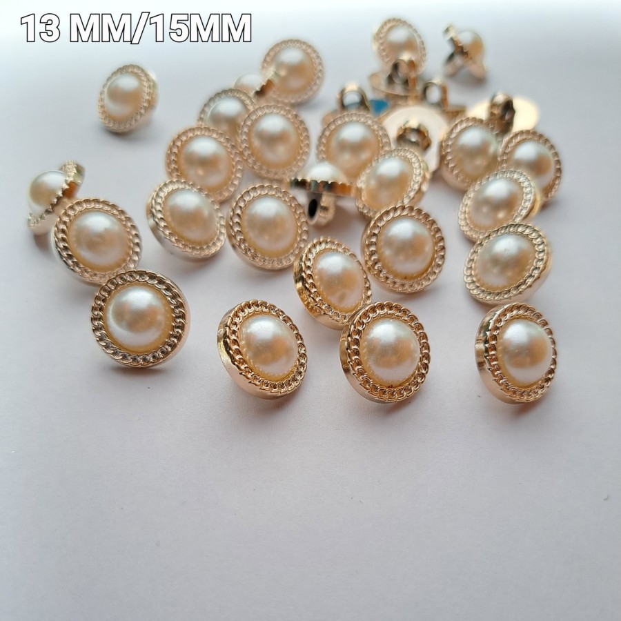 KANCING BAJU FASHION MUTIARA TIMBUL MOTIF RANTAI GOLD 100 PCS