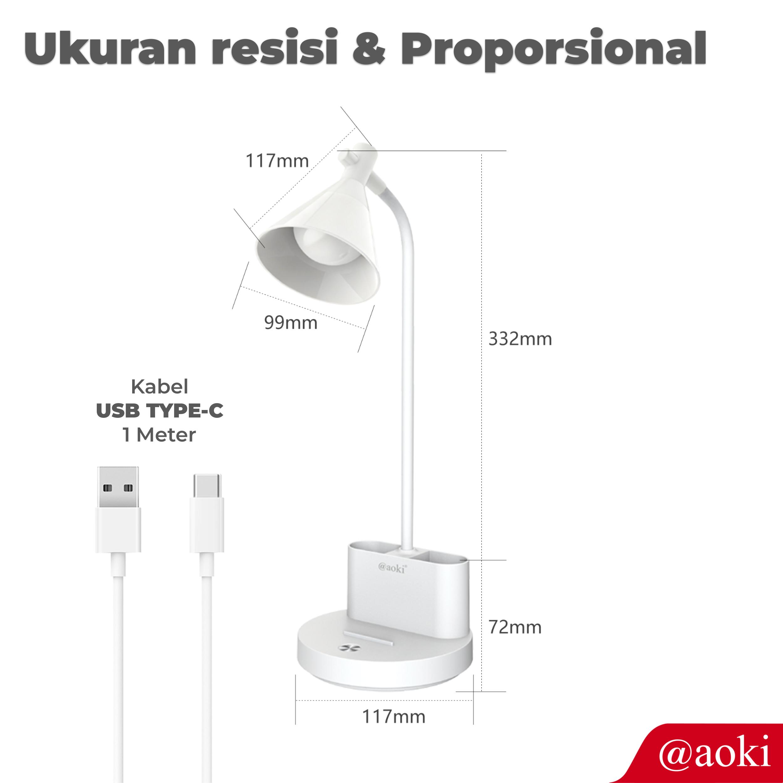 AOKI Lampu Meja LED Multifungsi Rechargeable dengan Tempat Pensil & Dudukan HP