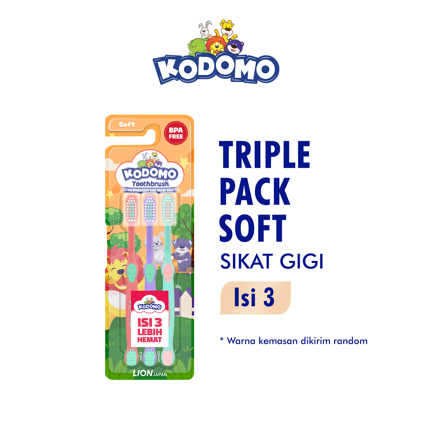 KODOMO Sikat Gigi Reguler isi 3 - Random Motif Packaging