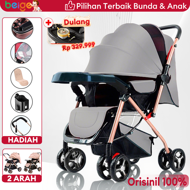 BEIGE Stroller Bayi Kereta Dorong Lipat traveling two way newborn portable mudah dibawa
