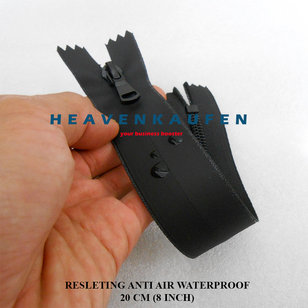 Resleting Zipper Anti Air Waterproof 20 cm Atau 8 inch Model Set Close-End Warna Hitam Harga Per 2 Biji