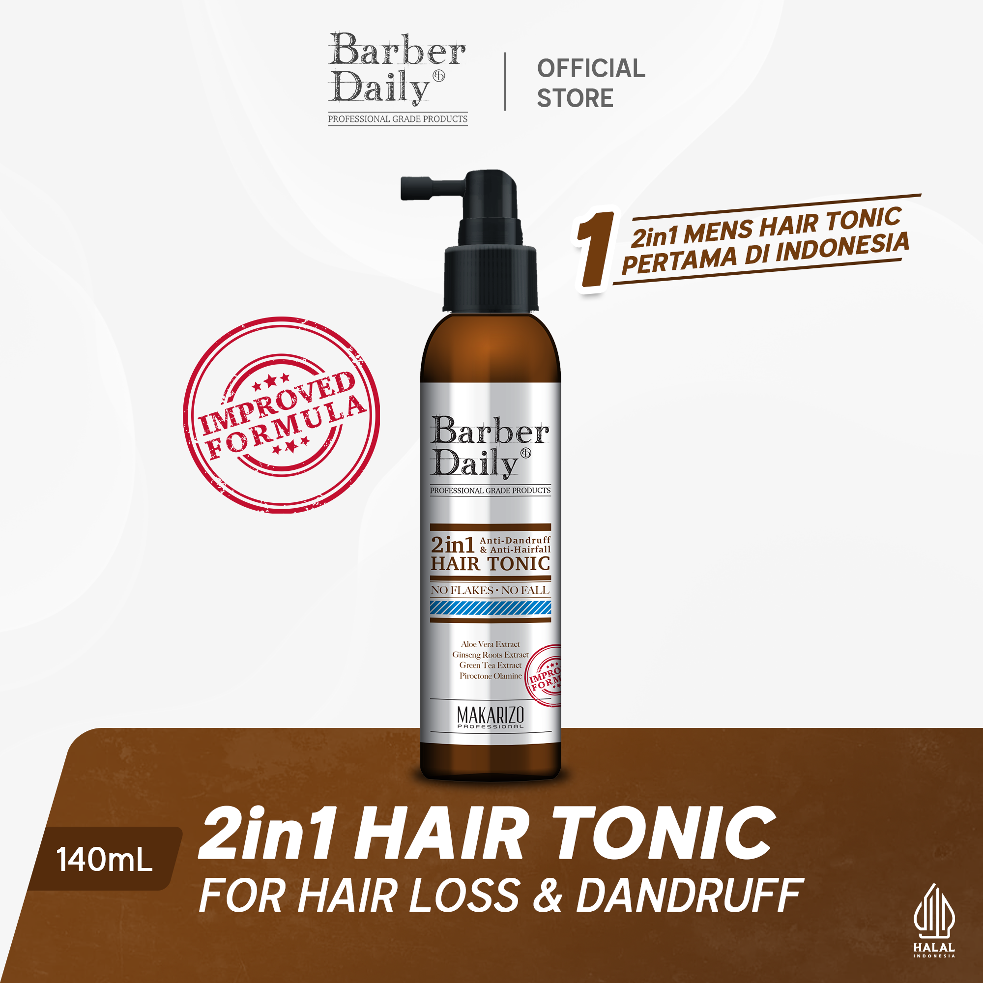 Barber Daily 2in1 Hair Tonic 140mL - (Improved Formulation) Tonik Rambut Anti Ketombe dan Anti R...
