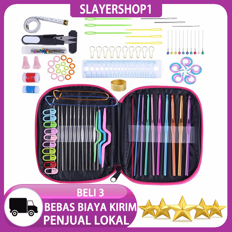 Slayershop 100 Buah Alat Kerajinan Crochet Lengkap DIY Set Kait Rajutan Alat Jahit Jarum Rajut Benang