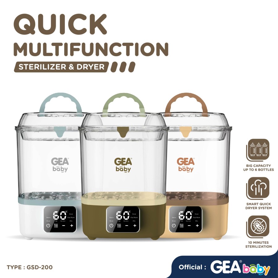 GEA Baby Multifunction Warmer Sterilizer Dryer GSD-200 Penghangat Susu & Makanan Steril Botol Bayi Pengering Botol Susu Warmer Steam Dryer Baby Bottle - White Grey