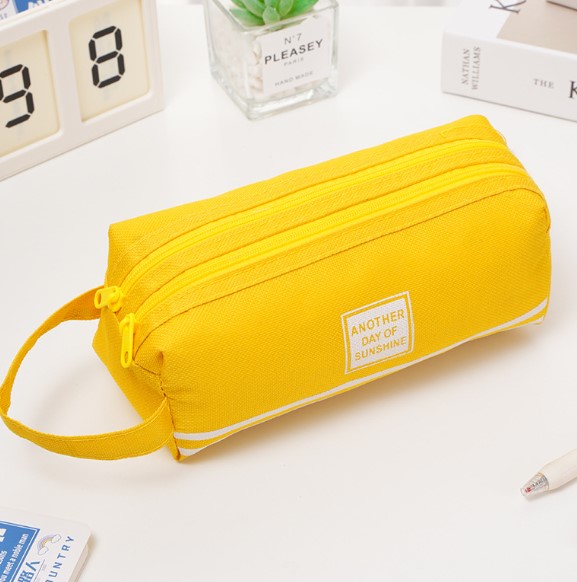 tempat pensil kain muat banyak kapasitas besar double zipper