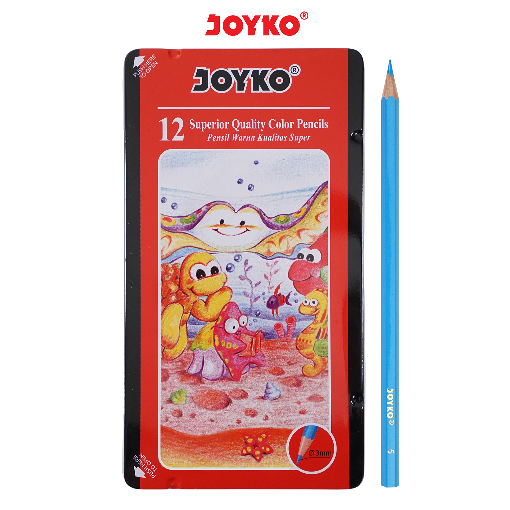 Joyko Pensil Warna Dengan Metal Case Color Pencils Hexagonal Grip