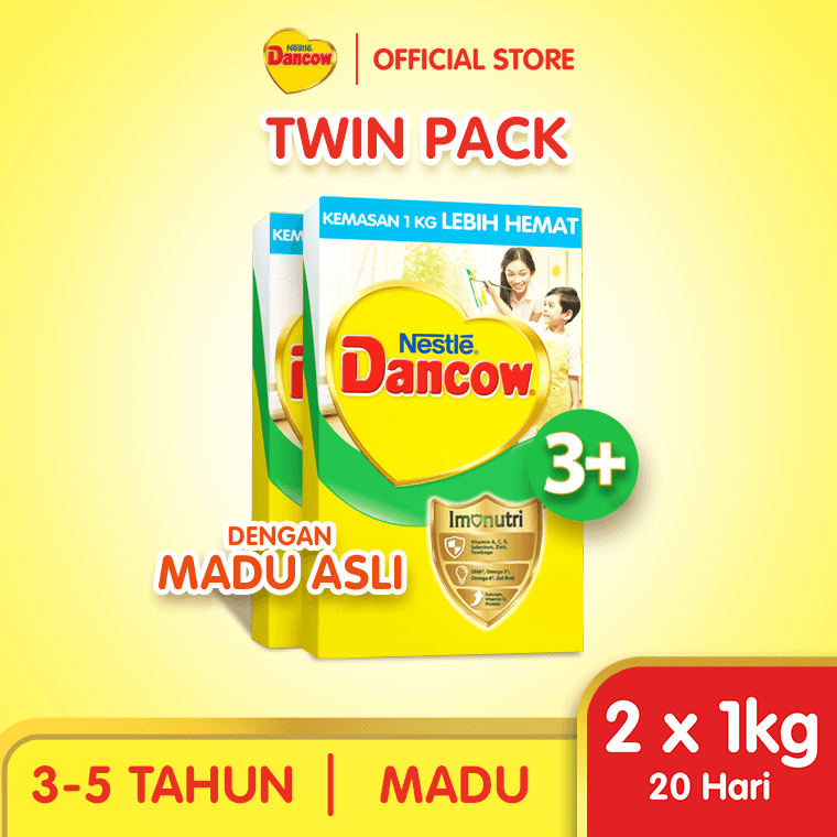 Nestlé DANCOW 3+ Nutritods Madu Susu Pertumbuhan Anak 3-5 Tahun Box Bundle 2x1Kg