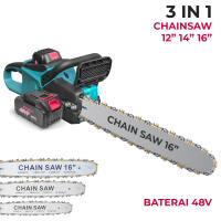 Electric Chainsaw Baterai 48V 3 Bar Rantai 12/14/16 Inch Chainsaw Portable Genggam Lithium - 6779