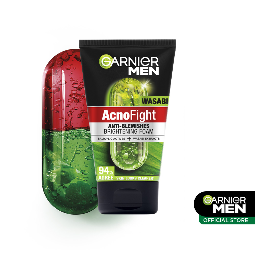 Garnier Men Acno Fight Wasabi Anti-Bacteris Brightening Foam Skin Care - 100ml (Perawatan Pria Un...