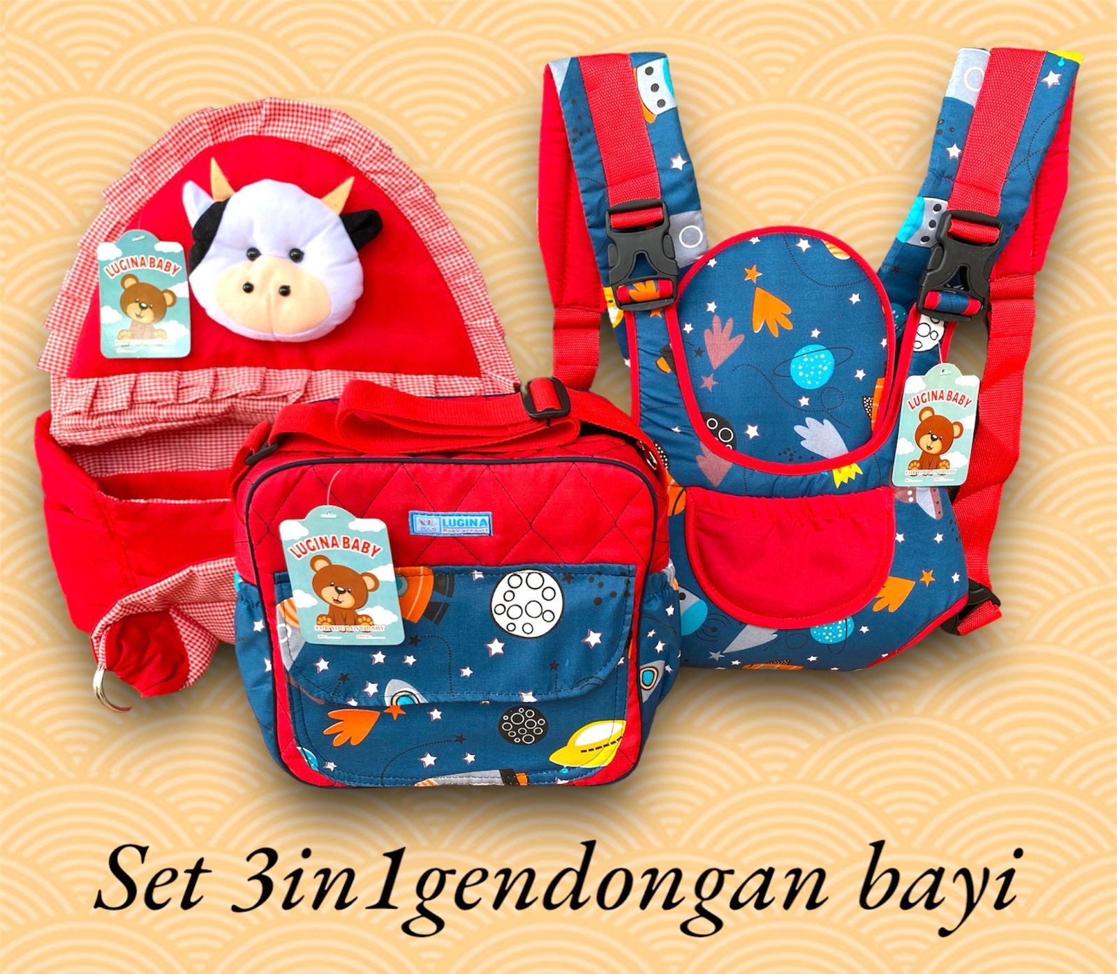 SET 4IN1/3IN1 GENDONGAN SAMPING BAYIGD.DEPANTAS MEDIUMDAN BED SELIMUT KARAKTER