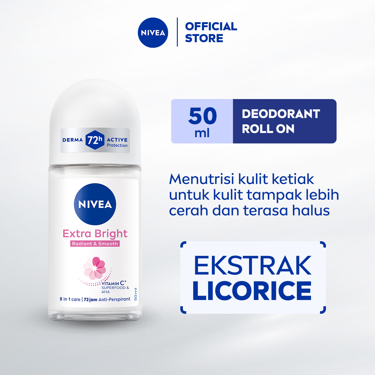 NIVEA Deodorant Roll On Extra Bright Radiant & Smooth 50ml - Deodoran wanita mencerahkan ketiak b...
