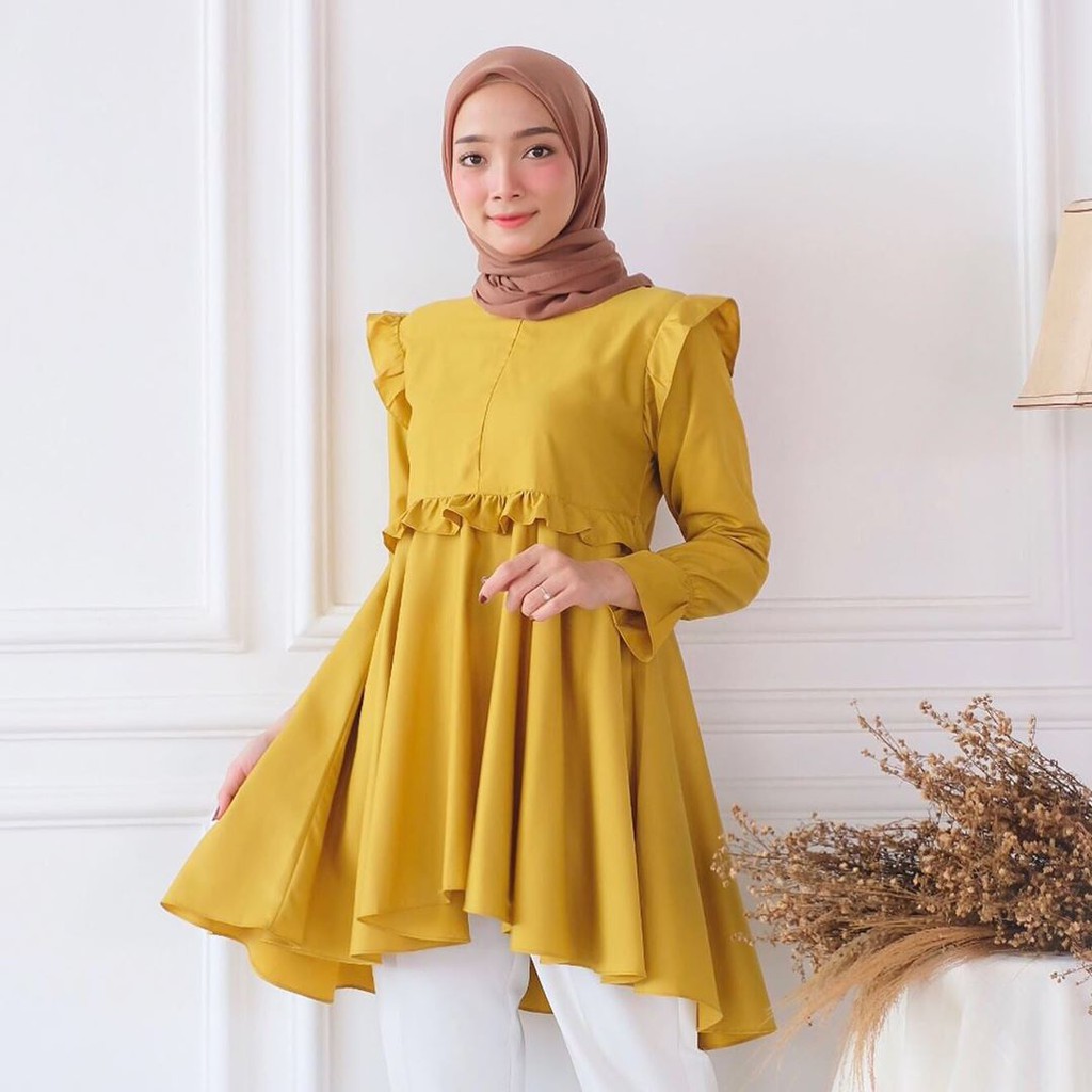 Baju Muslim Modern EVA TUNIK Bahan MOSSCRAPE RESLETING DEPAN BUSUI Pakaian Wanita Atasan Tunik Remaja 2020 Kekinian Tunik Muslim Terbaru Tunic