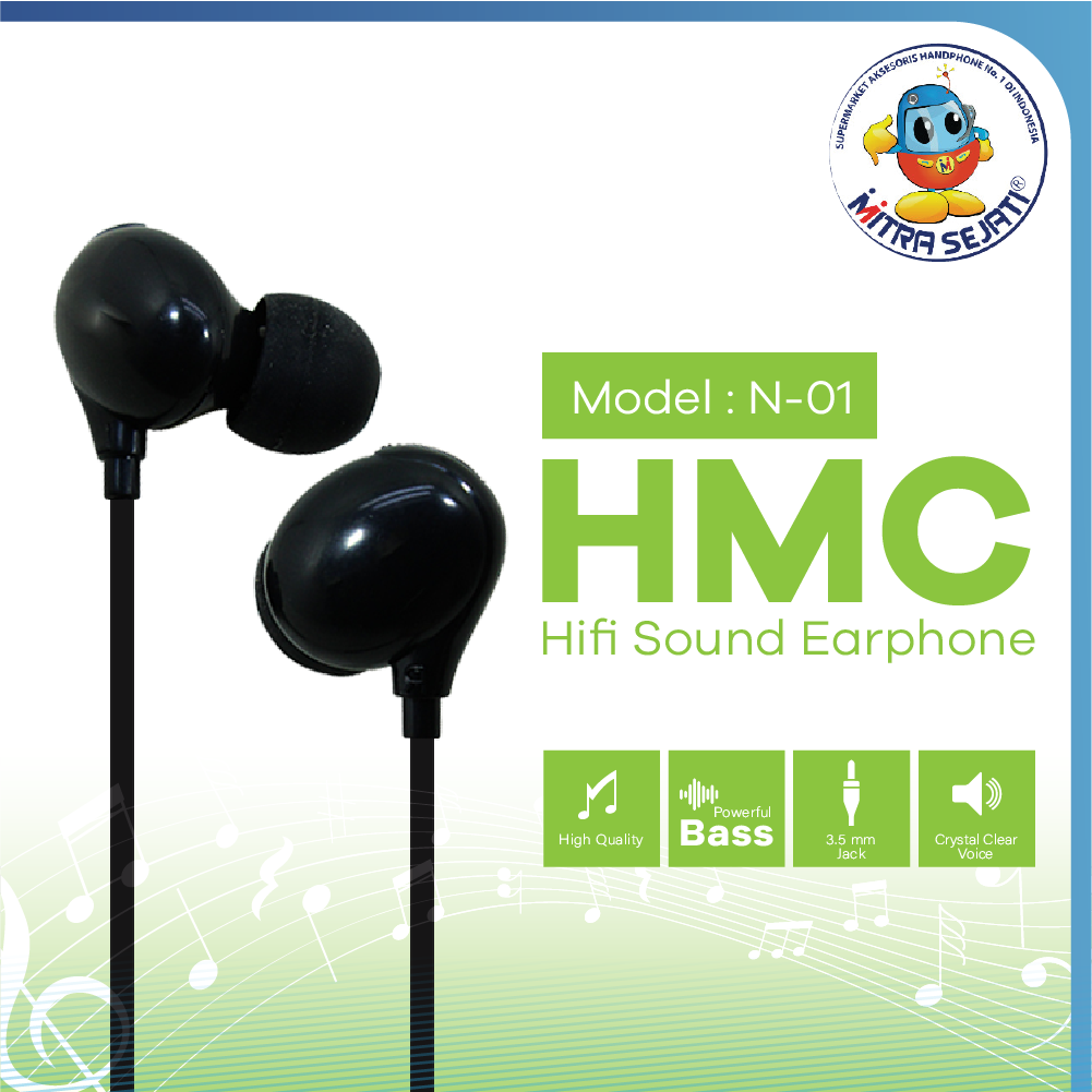 Handsfree Headset Stereo HMC N01 Branded Universal  -AHFHN01