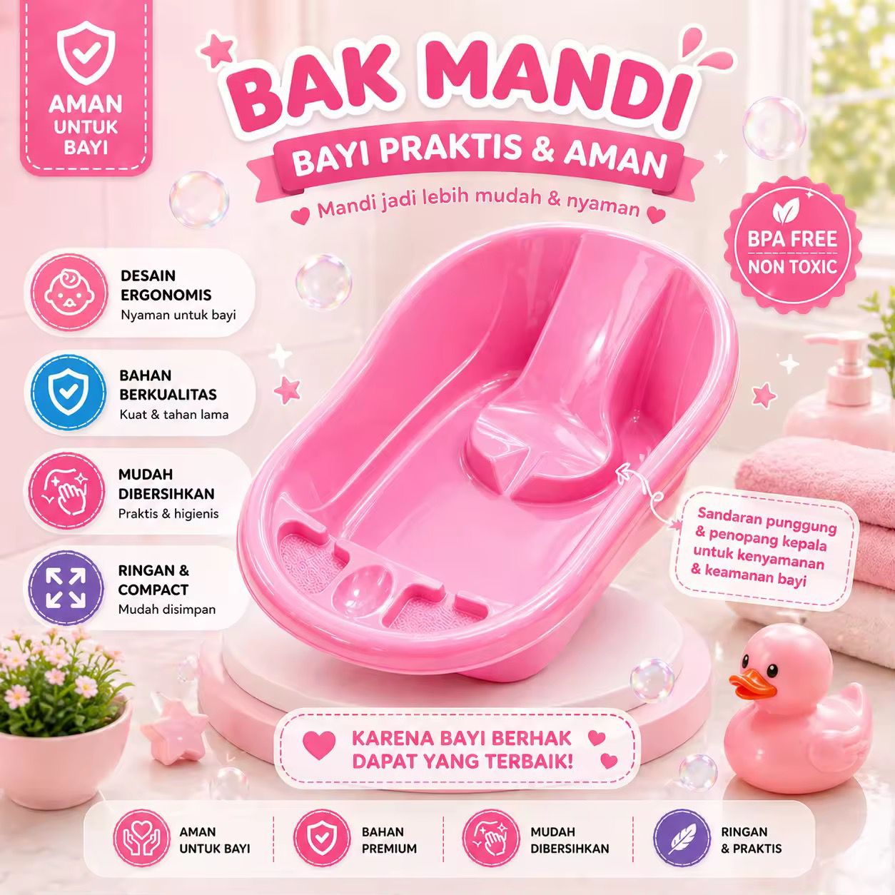 bak mandi bayi baru lahir polin