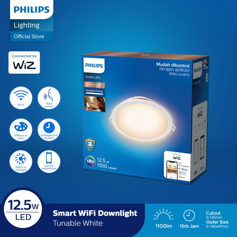 Lampu Downlight philips 4w 9w 12.5w 17w LED WIFI Bluetooth Tunable White 9 Watt Smart 220v Hias