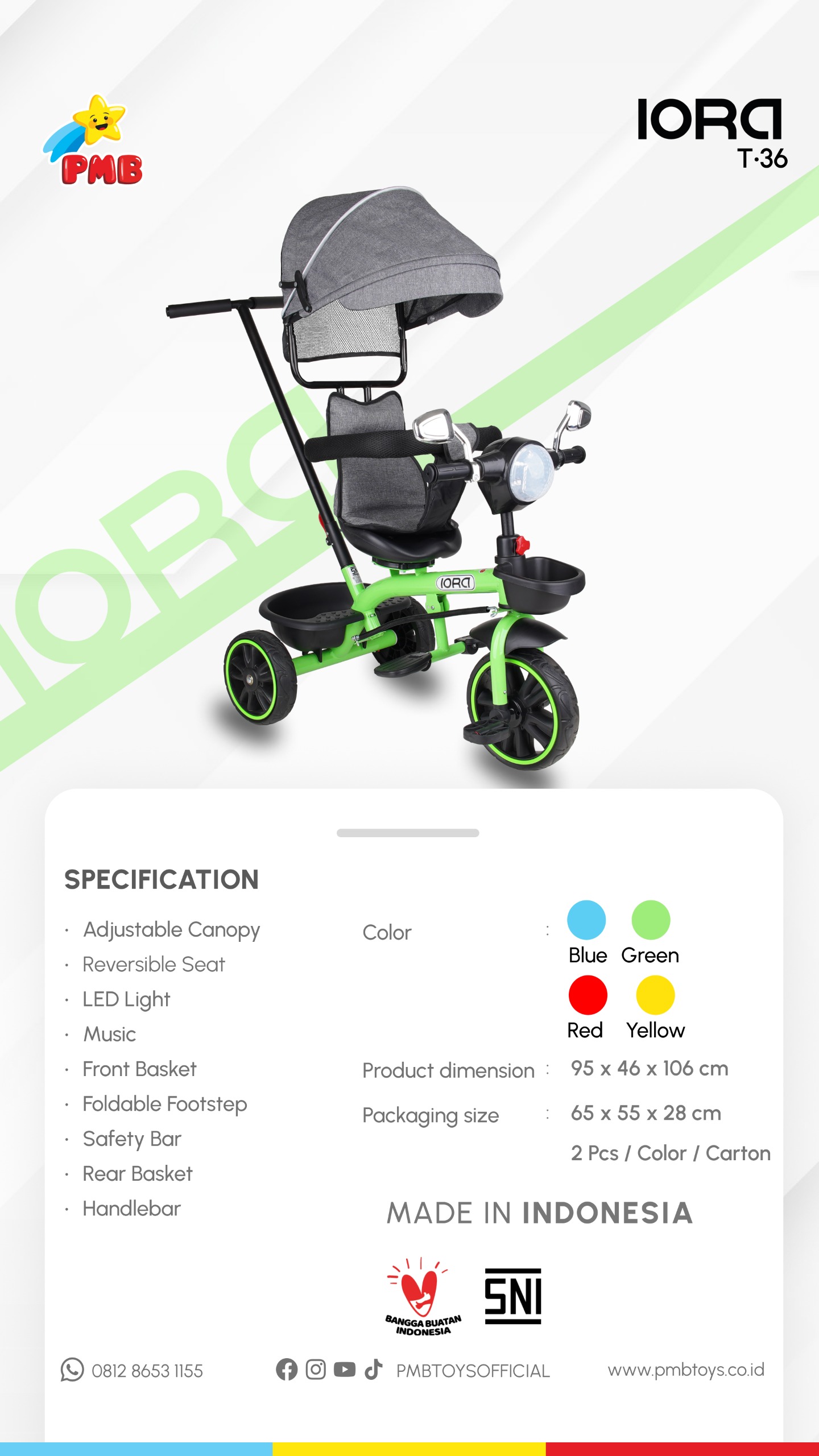 SEPEDA RODA TIGA ANAK PMB IORA T16 SEPEDA STROLLER IORA T-16 RODA TIGA SEPEDA ANAK TIGA RODA IORA T16 TERBARU PROMO HARGA TERMURAH SPEC LENGKAP SEPEDA ANAK RODA TIGA // T36 // Sepeda Anak Roda Tiga ET 1272 //SEPEDA et 1273 //TRICYCLE AT-7916 (4 IN 1)