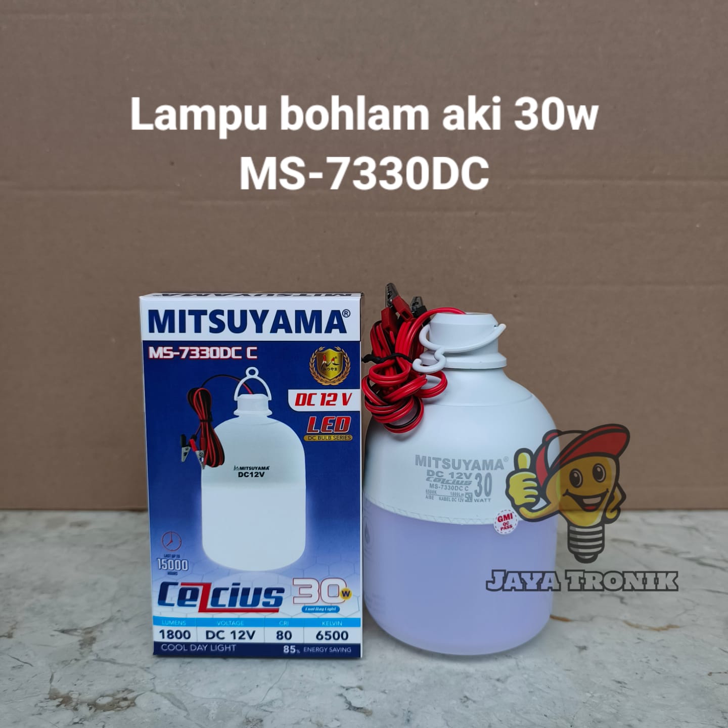 Bohlam Aki LED Emergency DC 12 Volt 30 Watt Mitsuyama MS-7330DC Celcius Cahaya Putih Kabel 1.5 Meter