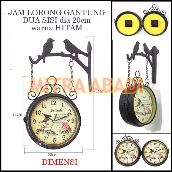 Jam Antik Dinding Stasiun Cafe Lorong Jalan Vintage Model 2 Sisi MODEL BESAR DIAMETER 18 CM 20 CM