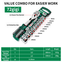 ISKU Kunci Sok Set 12 Pcs 1/2 Inch CR-V 8-24mm Kunci Shock Ratchet + Extension Bar 10 Inch