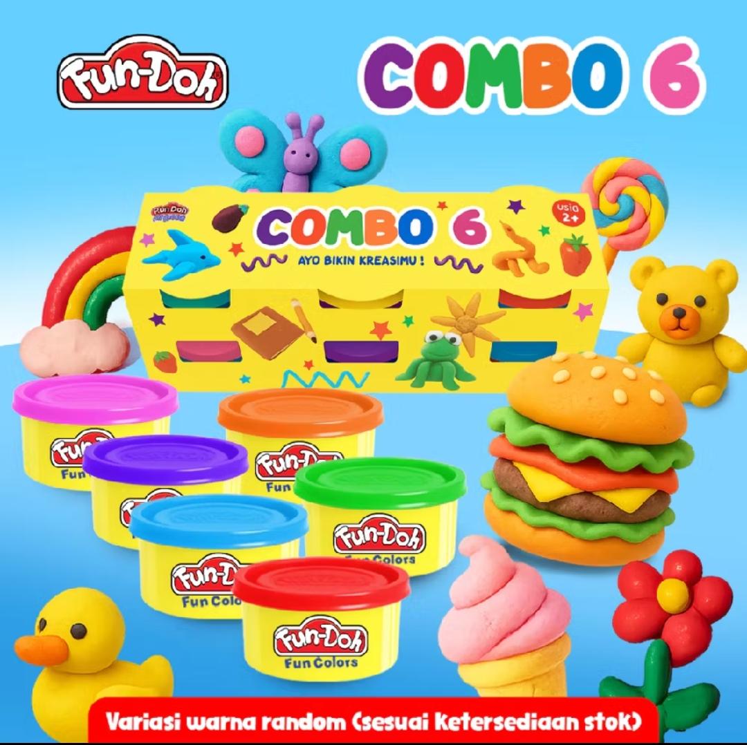 FUN DOH COMBO 6 MAINAN LILIN FUNDOH PLASTISIN COMBO 6 WARNA