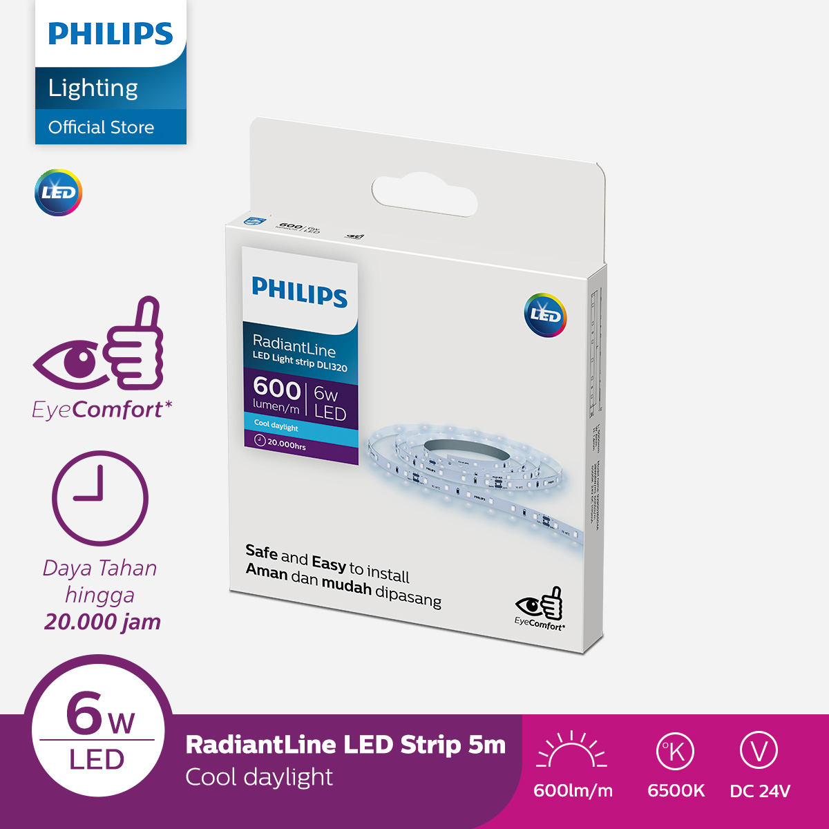 Philips Lampu LED Radiantline Strip LED 6W 6500K Putih
