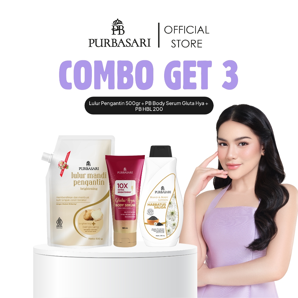 [COMBO GET 3] Purbasari Lulur Pengantin 500gr + PB Body Serum Gluta Hya + PB Hand & Body Lation H...