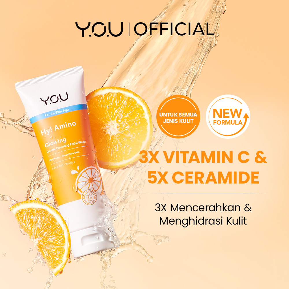 YOU Hy! Amino Glowing 100gr Gentle Cleansing Facial Wash Mencerahkan Niacinamide Vitamin C Sakura...