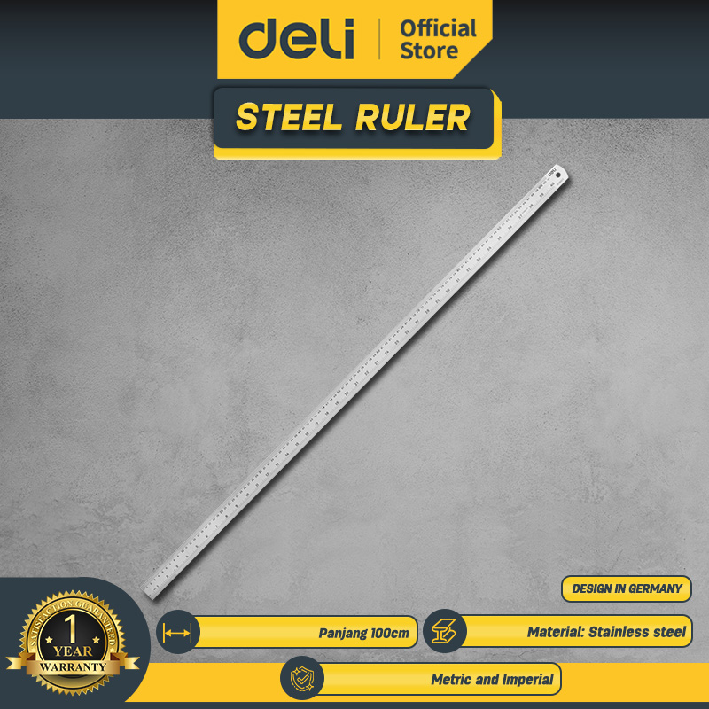 Deli Penggaris Besi 100 Cm / Steel Ruler Garisan 100 Cm EDL8100Y