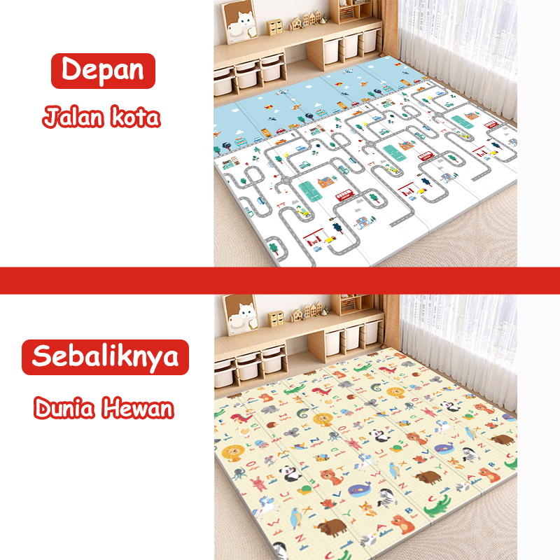 Lejumall【Promo BPA-Free】Playmat Bayi 180x200cm -1cm Tebal/Matras Main Anak Anti Slip Tebal & Mudah Dibersihkan (Motif Kartun)