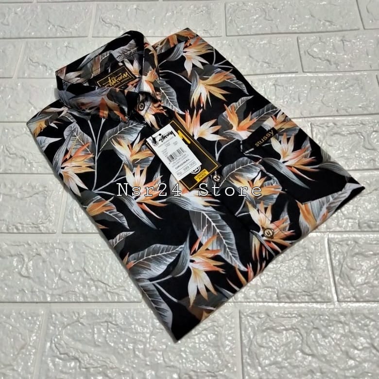 NSR24_store Kemeja pantai pria lengan pendek hitam motip pantai kelapa nsr24_store kemeja pantai pria lengan pendek hitam motip pantai kelapa