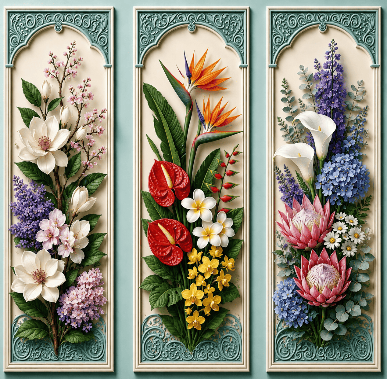 Hiasan Dinding Estetik 3D Gambar Bunga ukuran 10x30cm FLOWER