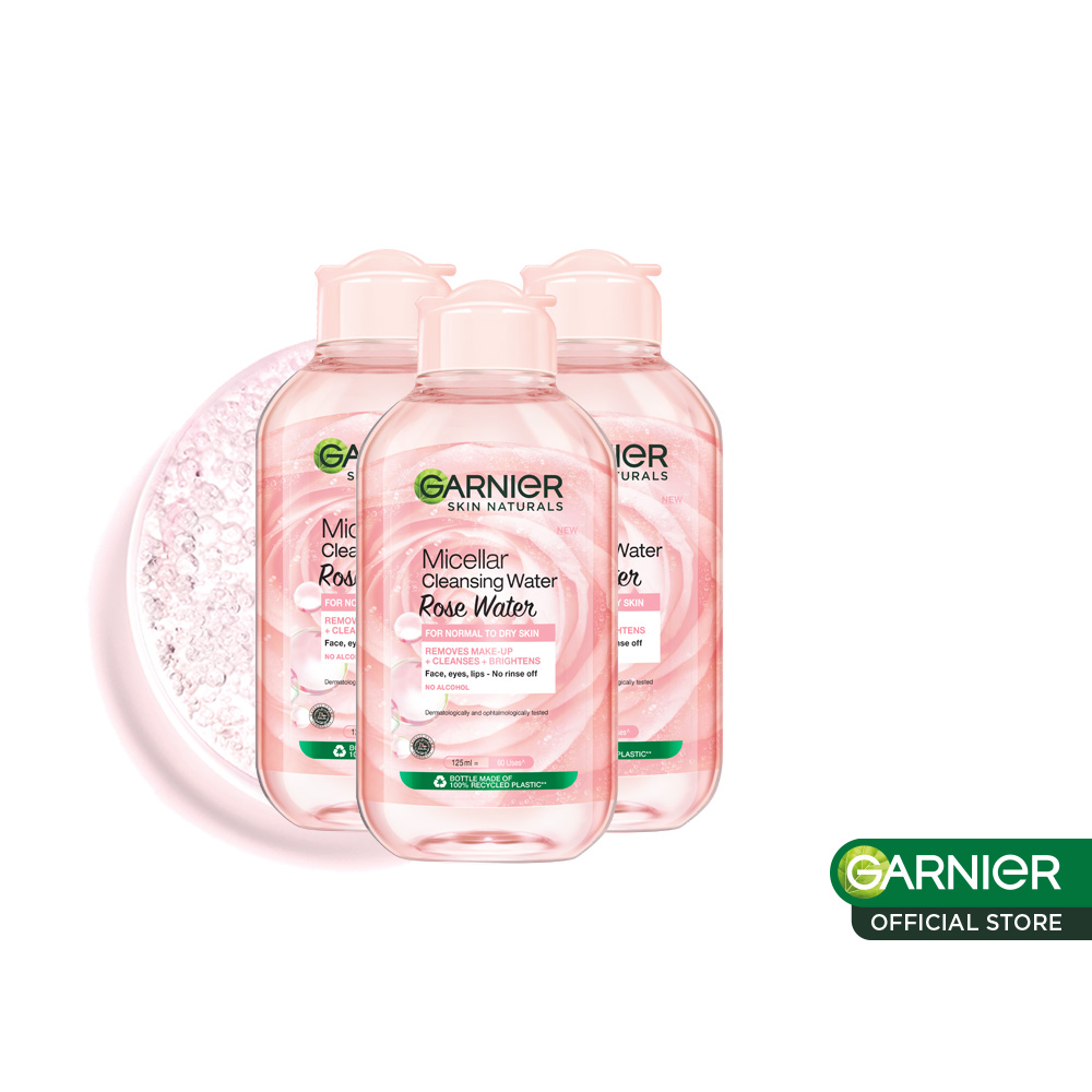 (PAKET HEMAT ISI 3) Garnier Micellar Cleansing Rose Water Skin Care - 125ml (Pembersih Wajah & Ma...