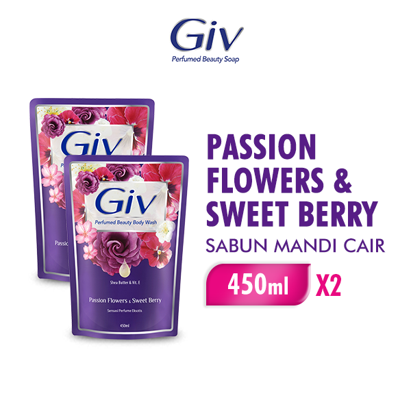 [Paket isi 2] Giv Beauty Sabun Mandi Cair Passion Flowers & Sweet Berry Pouch 400ml