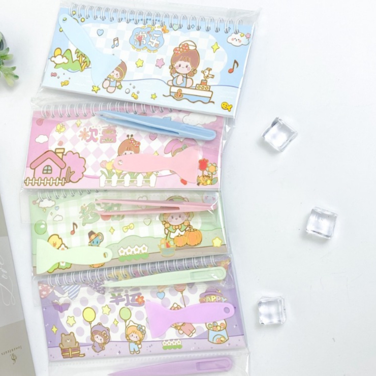 Notebook Jurnal Buku Tulis Buku Album Spiral Sticker Book + Pinset Penjepit + Perata Spatula Scraper Momo Schedule Book 25X10 CM