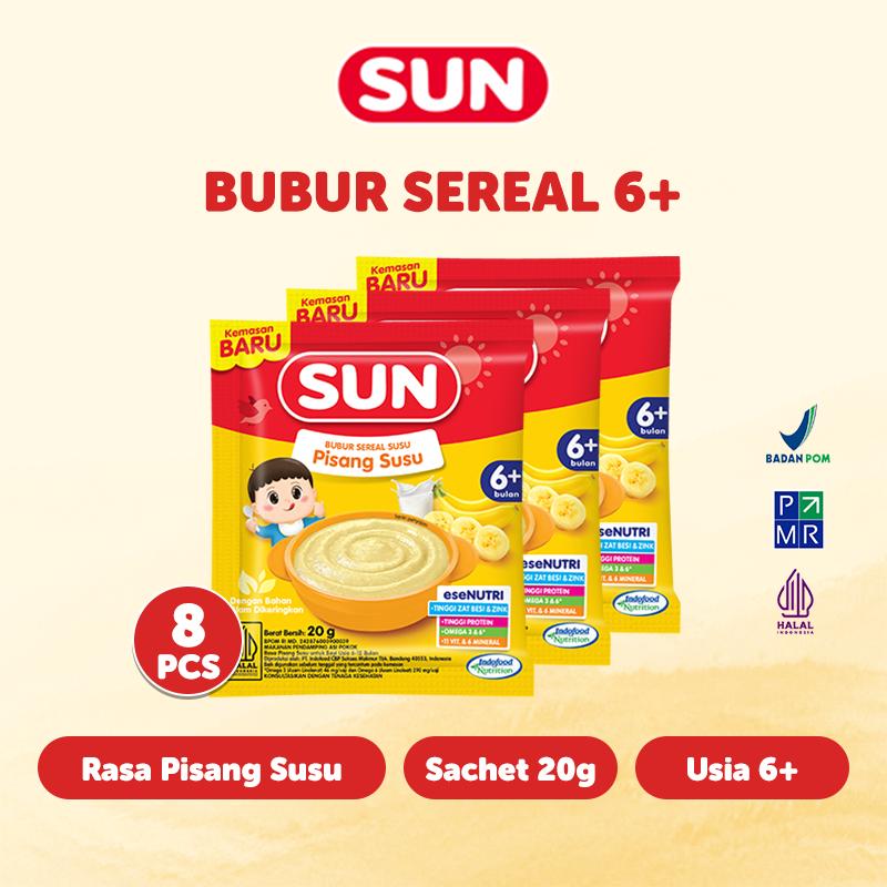 8 PCS - SUN Bubur Bayi 6+ Pisang Susu Sachet 20 Gr