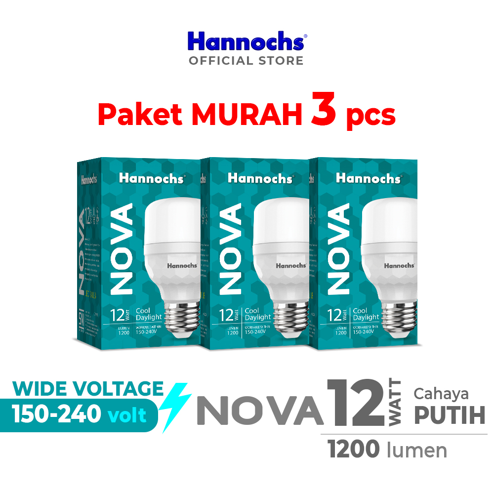 Hannochs Lampu Bohlam LED NOVA 12W Cahaya Putih Paket isi 3pcs