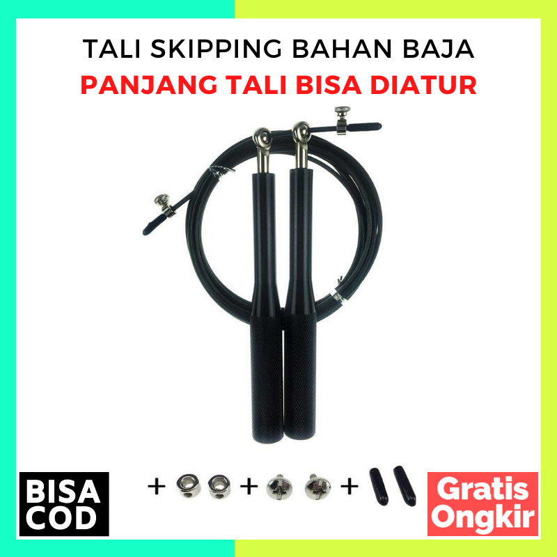 TALI SKIPPING ADJUSTABLE BAJA STEEL WIRE SWIVEL BEARING ( tali skipping steel wire swivel bearing / tali olahraga lompat / lompat tali besi / tali skiping lompat / olahraga lompat tali stainless steel baja / tali skiping baja steel wire ) tali skipping adjustable baja steel wire swivel bearing ( tali skipping steel wire swivel bearing / tali olahraga lompat / lompat tali besi / tali skiping lompat / olahraga lompat tali stainless steel baja / tali skiping baja steel wire )