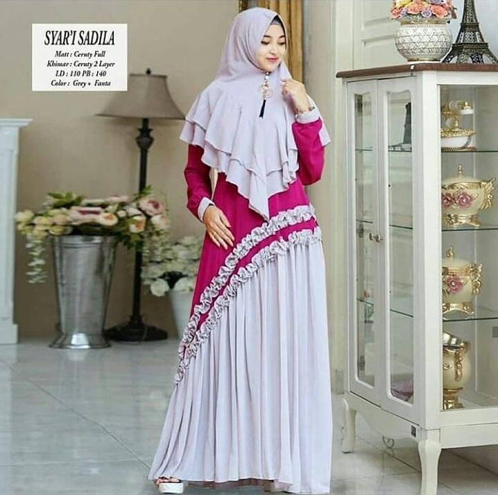 Baju Muslim Modern Gamis SADILA SYARI Moscrepe (Dapat Gami + Hijab) Terusan Wanita Lengan Panjang Best Seller Stelan Syar’i Dress Pesta Gamis Muslimah Terbaru Pakaian Syari Casual Paling Laris 2019