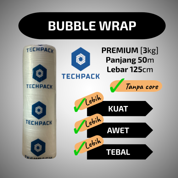 Plastik Bubble Wrap Roll Bening Putih 125 cm x 50 m Premium Tebal 125cm x 50m TECHPACK Bable Bubblewrap