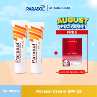 Parasol Cream Sunscreen wajah SPF 33 20 gr - TwinPack (2 pcs) [ Sunblock Parasol Water Resistant Tabir Surya Perawatan Muka dan Badan Tidak Lengket  Sunscreen Moisturizing Melembabkan Facial Mengandung Aloe Vera dan Vitamin C ]