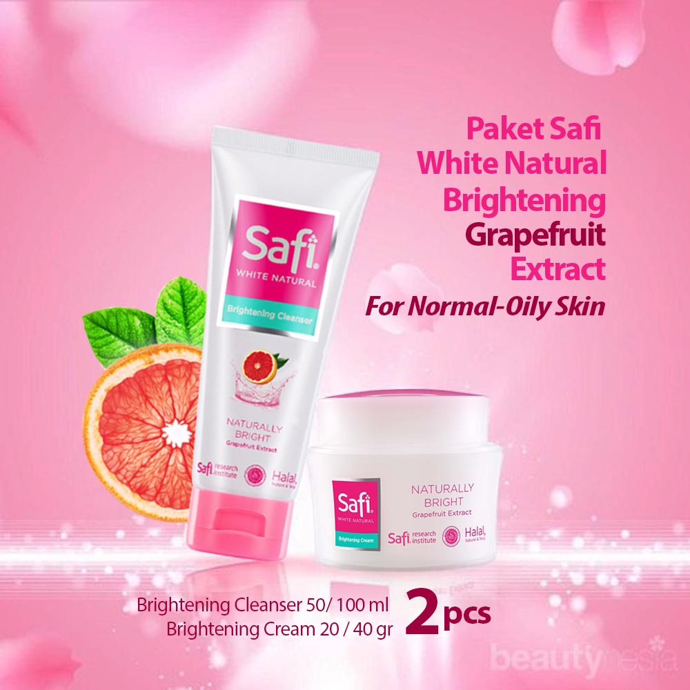 Paket Safi White Natural Grapefruit 2 pcs (Cleanser 50/100 ml, Cream 20/45 gr) Untuk Kulit Normal-Berminyak