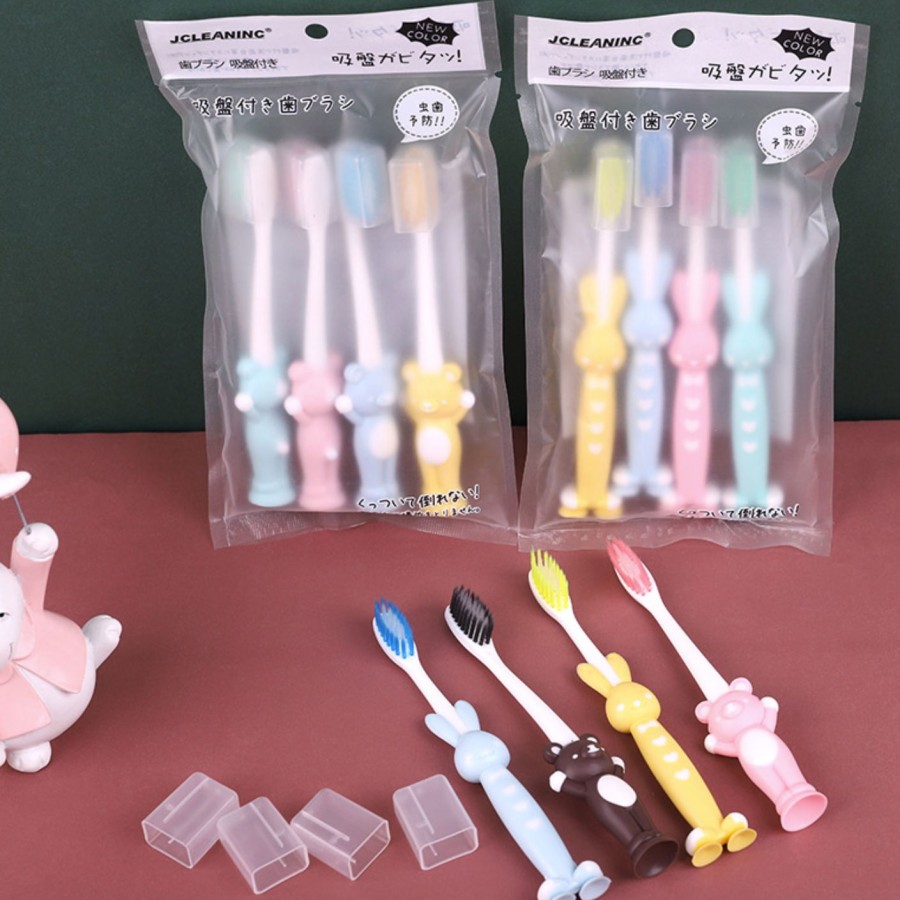 SIKAT GIGI BULU HALUS ANAK BALITA 1 SET 4PCS/ SIKAT GIGI KARAKTER BERDIRI ANAK 4IN1
