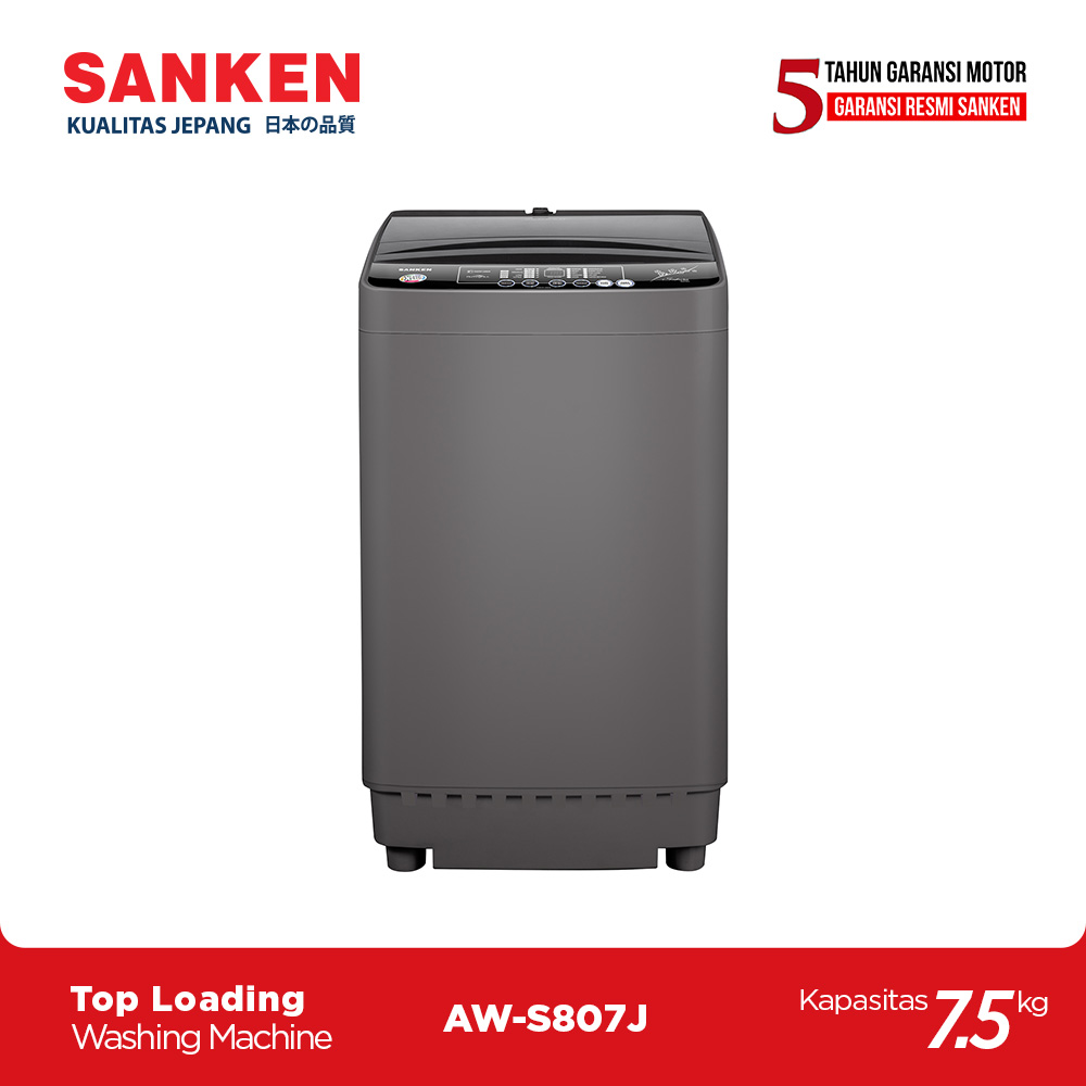 SANKEN Mesin Cuci Full Auto / Top Loading / Bukaan Atas / Satu Tabung 8 Kg Fuzzy Logic AW-S807 J