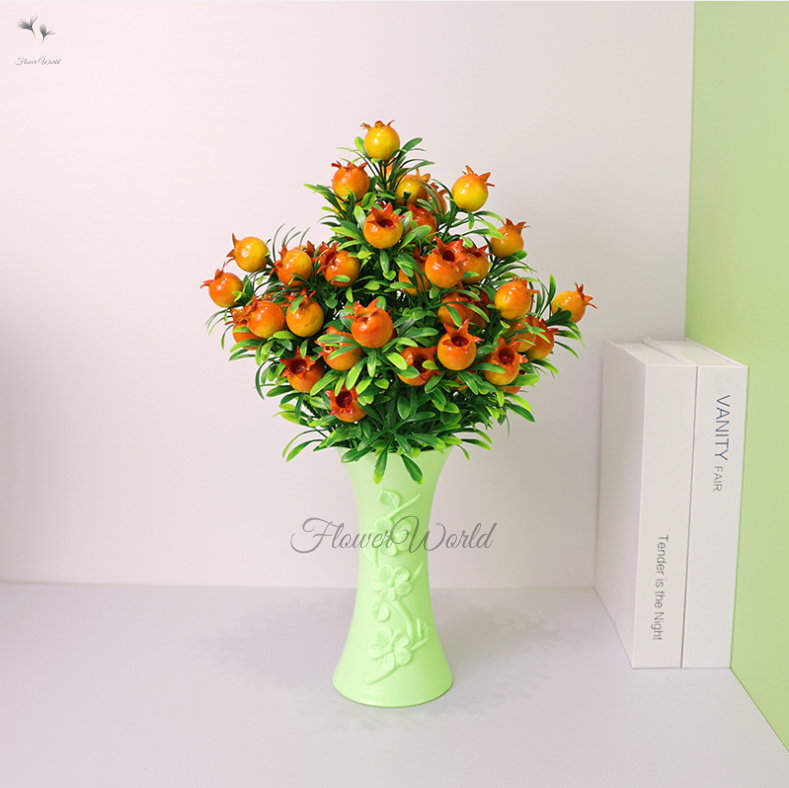 [FlowerWorld]Tanaman Buah 7 Cabang Plastik Artifcial Jeruk Stroberi Lemon Apel/Buah Buahan Bunga Tangkai Plastik Bunga Artifisial Bunga Hiasan