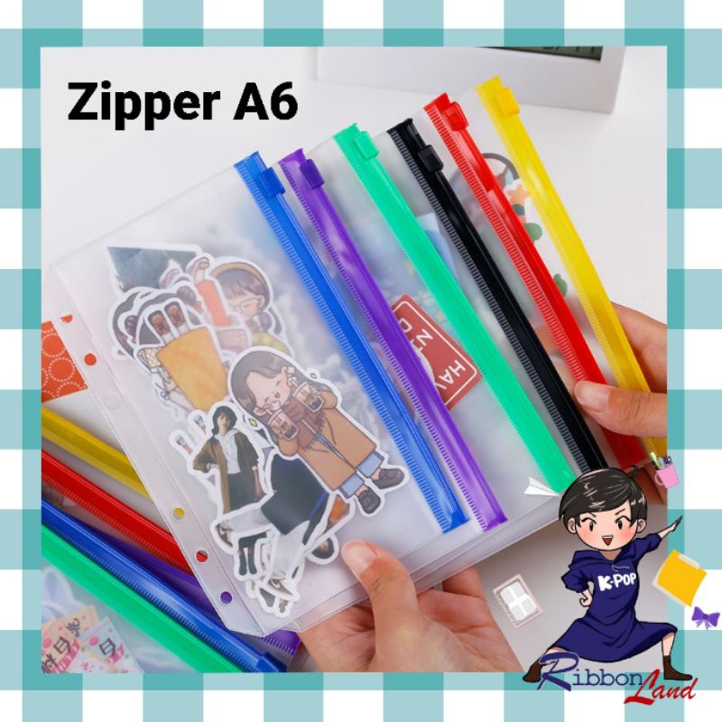( 5 pcs ) A6 Kantong Serbaguna Pouch Zipper Ziplock Warna Binder 6 Ring