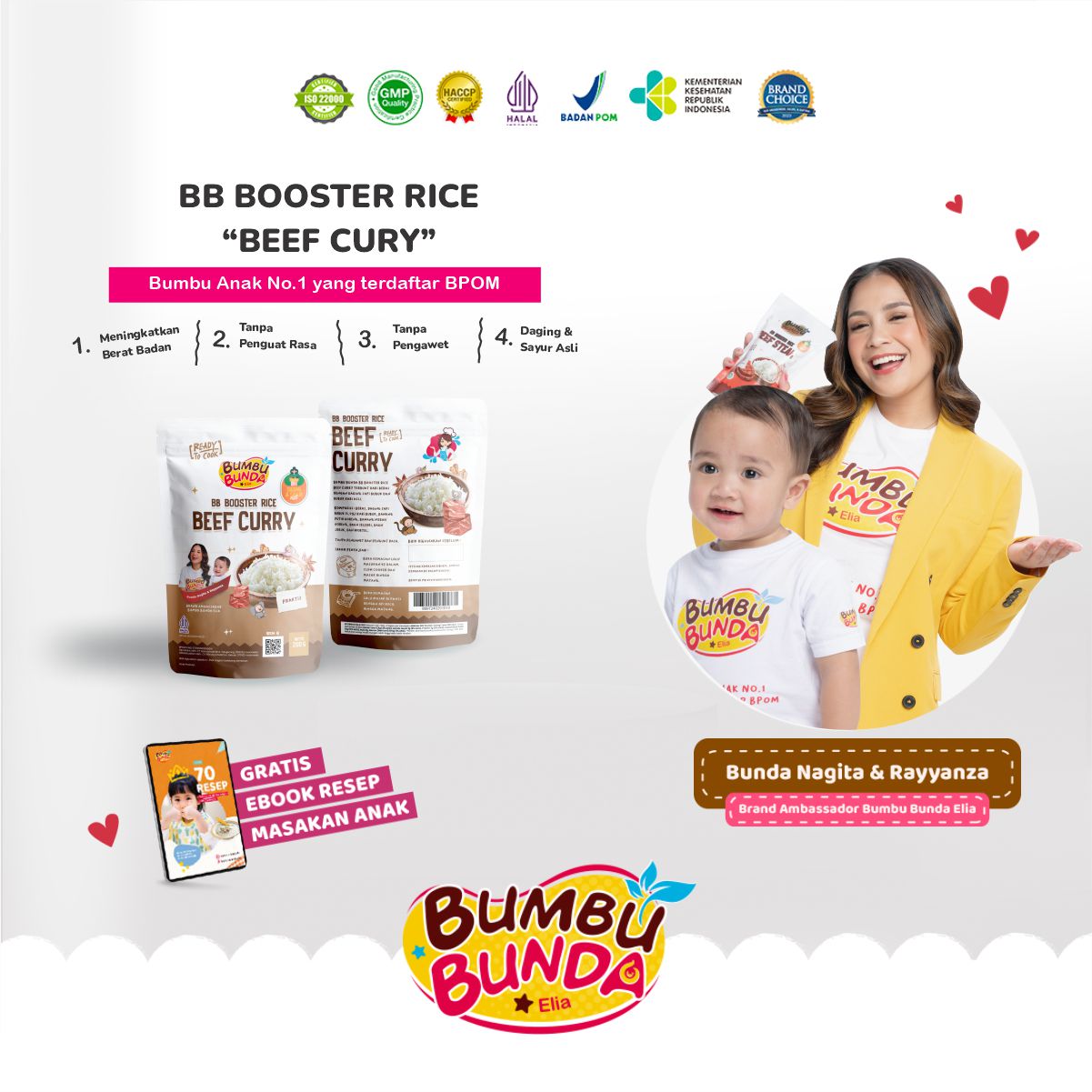 Bumbu Bunda Elia BB Booster Rice Beras BB Booster MPASI Beras Beras Mpasi BB Booster 6 Bulan Beef Chicken Tuna Cheese - 200 gram