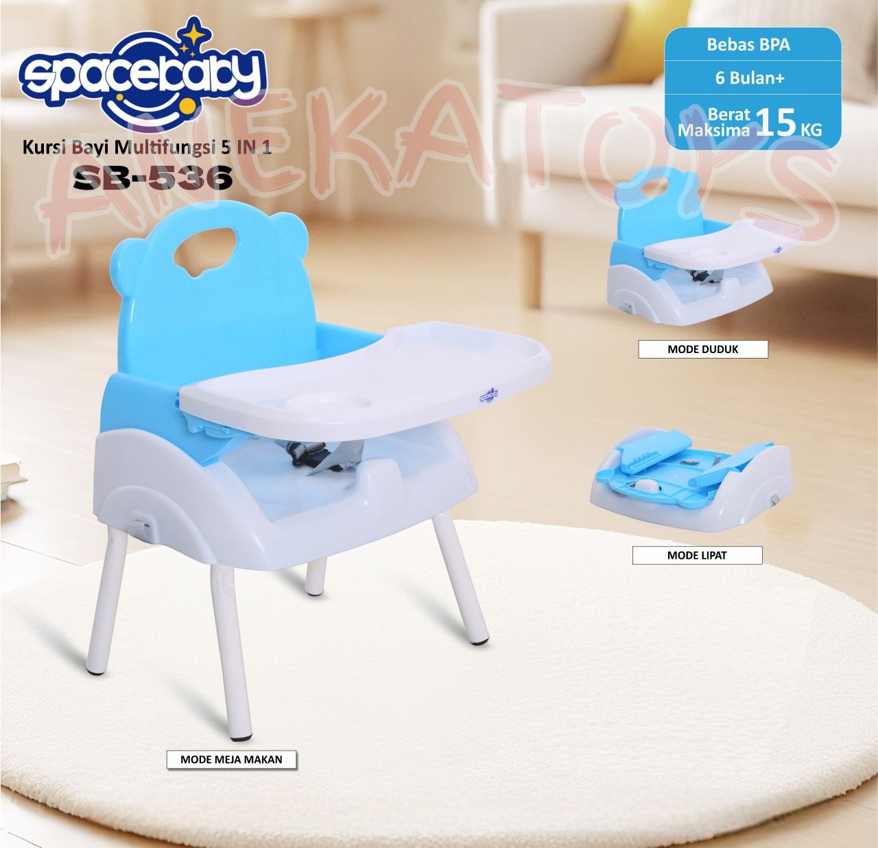 Folding Booster Seat Spacebaby SB536 Meja Makan Anak BPA Free untuk 6 Bulan + Kursi Multifungsi 5in1