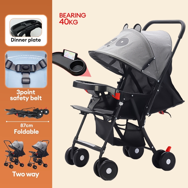 BEIGE Stroller Bayi 2 Arah Lipat Ringan Bisa Tidur Rata Travel Kereta Dorong Anak 0-8 Tahun