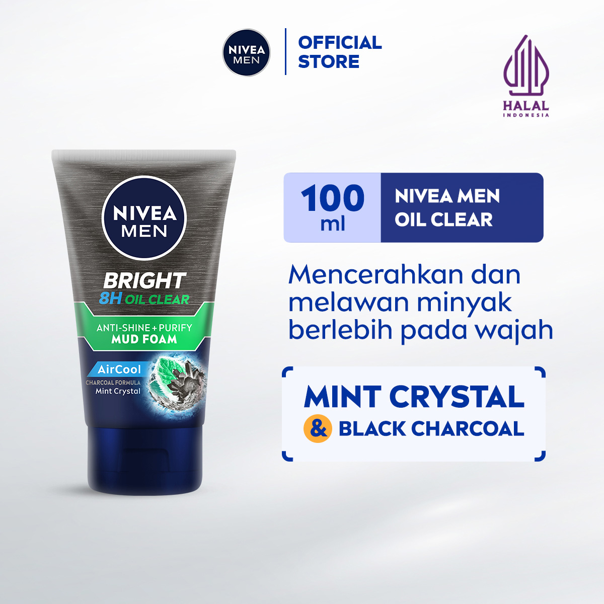 NIVEA MEN Facial Foam Bright Oil Clear Anti Shine + Purify Cooling 100ml - Sabun cuci muka pria m...