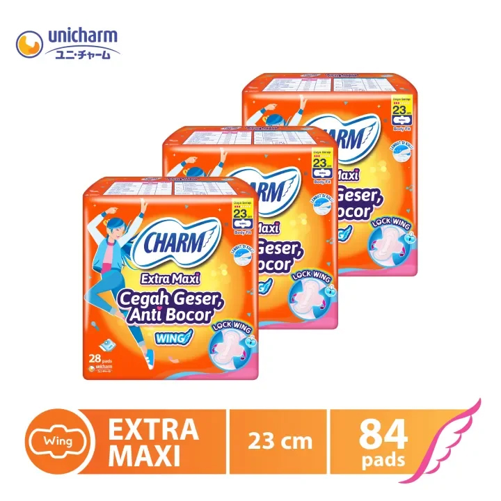 CHARM Pembalut Body Fit Extra Maxi Wing 28pads x3